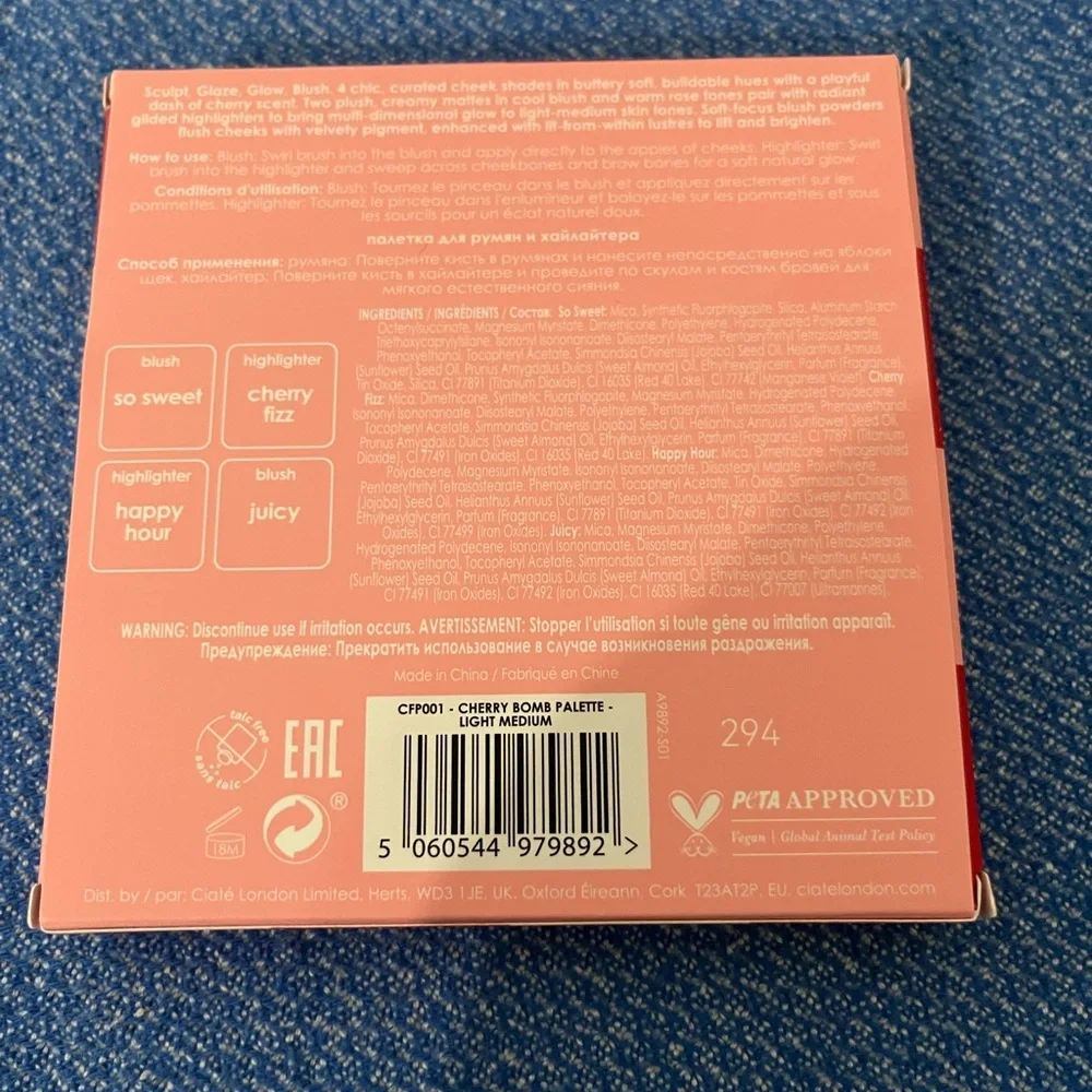 NIB Ciate London Cherry Bomb Blush and Highlighter Palette